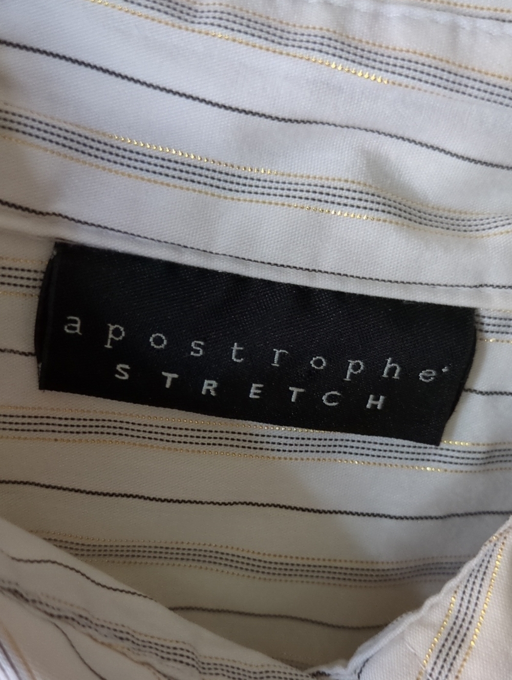 Apostrophe Stretch Black And Metallic Gold Pinstripe Button-Down Shirt Size XL - Picture 2 of 6